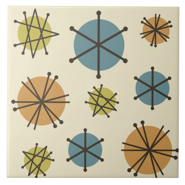 Mid Century Modern Starbursts Multicolored Tile (Front)