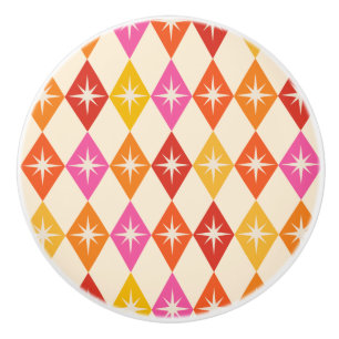Mid century modern starbursts on retro diamonds  ceramic knob