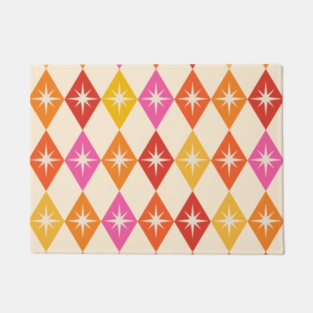 Mid Century Modern Starbursts on Retro Diamonds Doormat (Front)