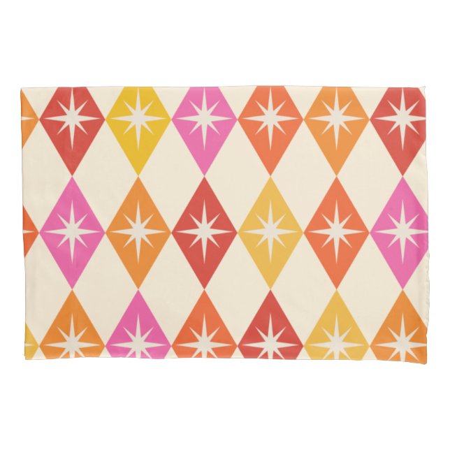 Mid Century Modern Starbursts on Retro Diamonds Pillowcase (Front)