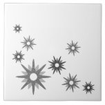 Mid-Century Modern Starbursts | Silver Ceramic Til Tile<br><div class="desc">Mid-century modern inspired design featuring vintage retro starbursts in shades of silver grey on a white background. Simple,  clean modern design.</div>