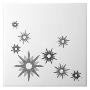 Mid-Century Modern Starbursts   Silver Ceramic Til Tile