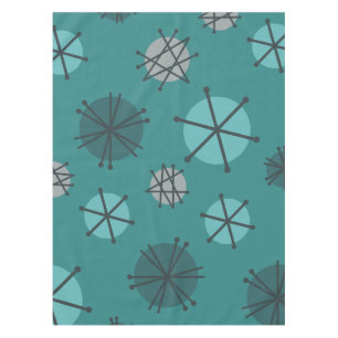 Mid Century Modern Starbursts Teal Tablecloth