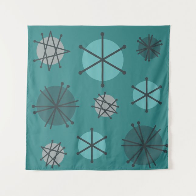 Mid Century Modern Starbursts Teal Tapestry (Front)