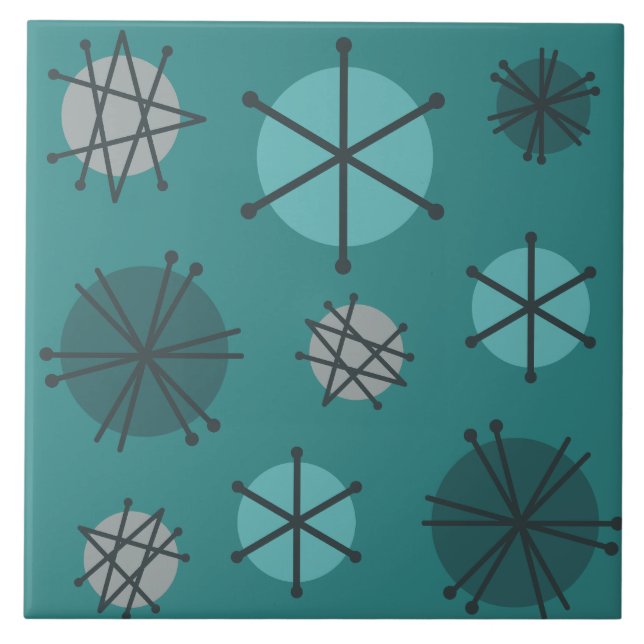 Mid Century Modern Starbursts Teal Tile (Front)