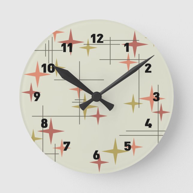 Mid Century Modern Stars Round Clock (Front)