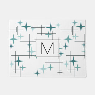 Mid Century Modern Stars Turquoise Doormat