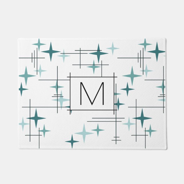 Mid Century Modern Stars Turquoise Doormat (Front)