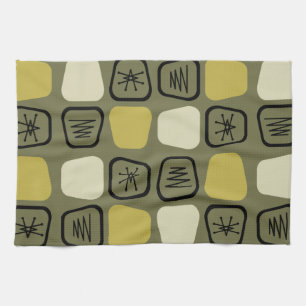 Mid Century Modern Stretched Squares Olive Kitchen Towel