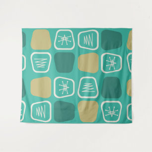 Mid Century Modern Stretched Squares Turquoise Tapestry