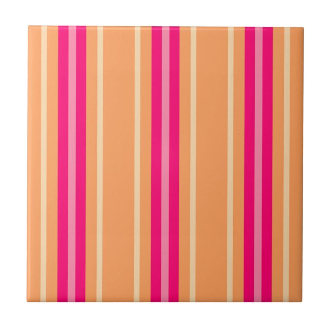 Mid-Century Modern Stripes, Fuchsia Pink & Orange  Tile (Front)