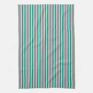 Mid-Century Modern Stripes, Grey and Turquoise  Kitchen Towel