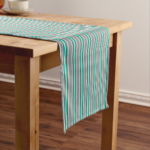 Mid-Century Modern Stripes, Grey and Turquoise  Short Table Runner