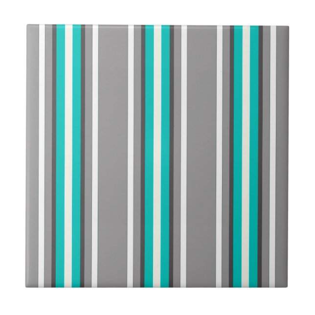 Mid-Century Modern Stripes, Grey and Turquoise Tile (Front)