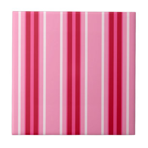 Mid-Century Modern Stripes, Pink and Burgundy Tile