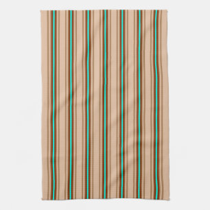 Mid-Century Modern Stripes, Tan. Brown and Aqua  Kitchen Towel