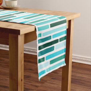 Mid Century Modern Stripes Turquoise Short Table Runner