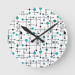 Mid-century modern style Aqua Blue Dot Round Clock