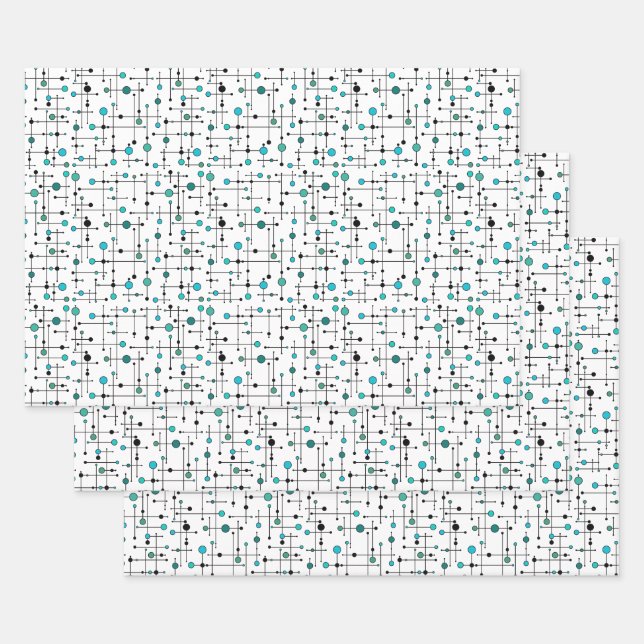Mid-century modern style Aqua Blue Dot Wrapping Paper Sheet (Set)