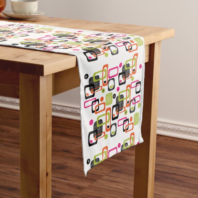 Mid Century Modern Style Geometric fabric Print Short Table Runner (In Situ)