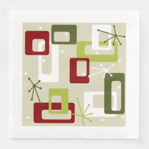 Mid-century modern style green and red sputnik napkin