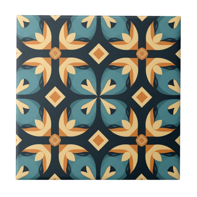 Mid-Century Modern Stylised Geometric Pattern Tile (Front)