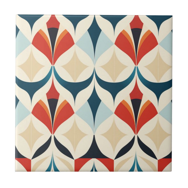 Mid-Century Modern Stylised Geometric Pattern Tile (Front)