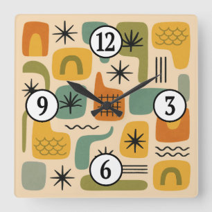 Mid Century Modern Summer Starburst Magic Pattern Square Wall Clock