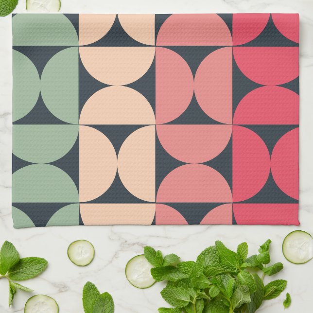 Mid-Century Modern Summer Sunset  Kitchen Towel (Folded)