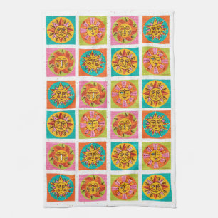 Mid Century Modern Sun Faces Drying Mat  Kitchen Towel