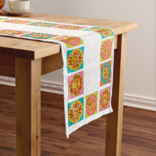 Mid Century Modern Sun Faces Table Runner