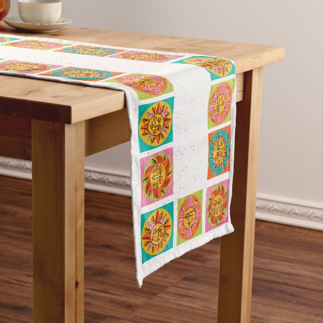 Mid Century Modern Sun Faces Table Runner  (In Situ)