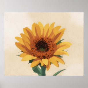 Mid-Century Modern Sunflower Flower Art Poster