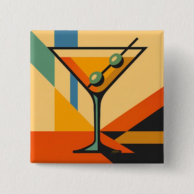 Mid Century Modern Sunrise Bauhaus Martini 2 Inch Square Button (Front)