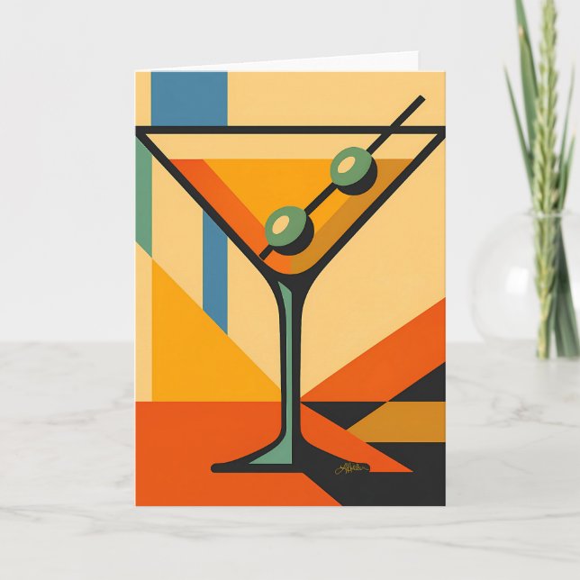 Mid Century Modern Sunrise Bauhaus Martini Card (Front)