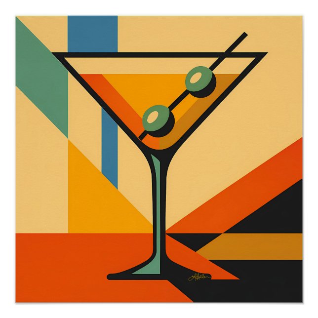 Mid Century Modern Sunrise Bauhaus Martini Poster (Front)
