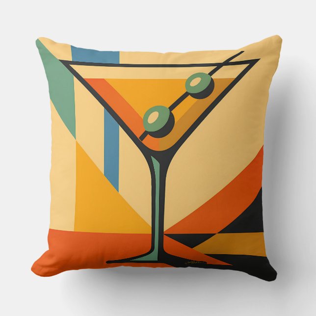 Mid Century Modern Sunrise Bauhaus Martini Throw Pillow (Front)