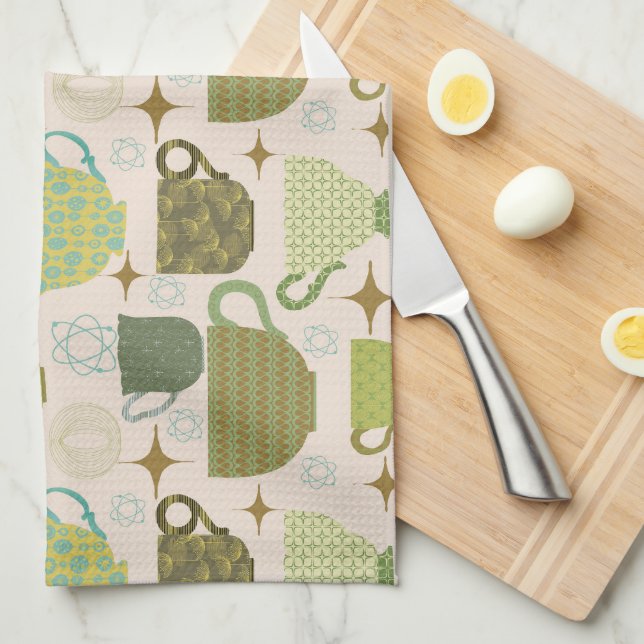 Mid Century Modern Teacup  Kitchen Towel (Quarter Fold)
