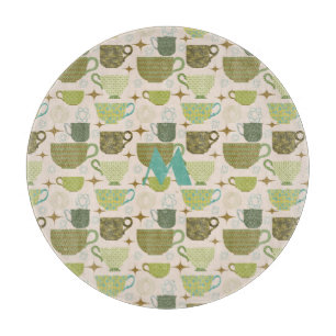 Mid Century Modern Teacup Monogram Cutting Board
