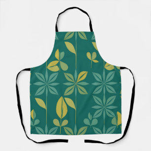 Mid-Century Modern Teal Botanical Geometric Leaf Apron