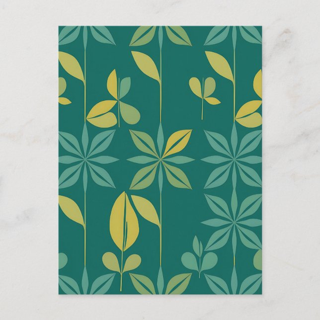 Mid-Century Modern Teal Botanical Geometric Leaf Postcard (Front)
