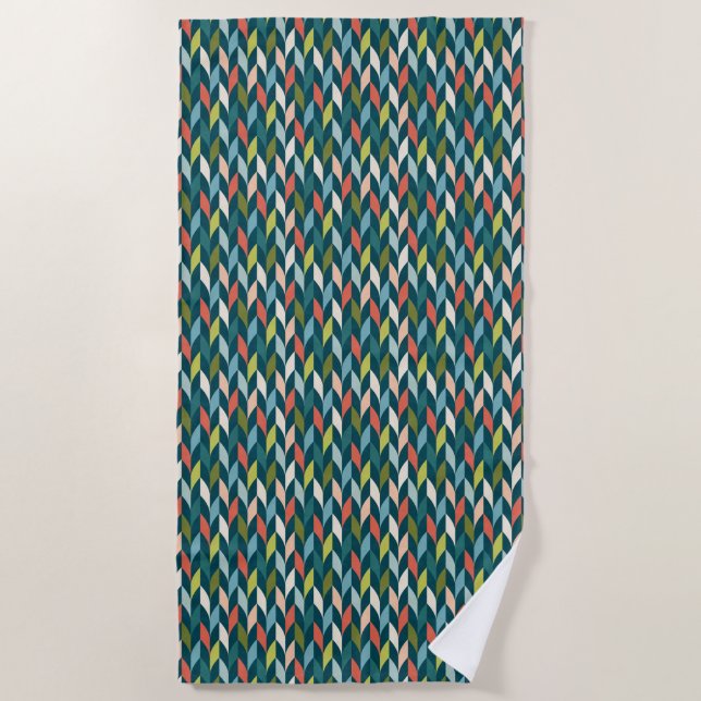 Mid-Century Modern Teal & Coral Pattern Beach Towel (Front)