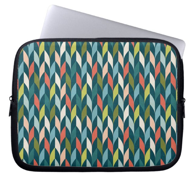 Mid-Century Modern Teal & Coral Pattern Laptop Sleeve (Front)