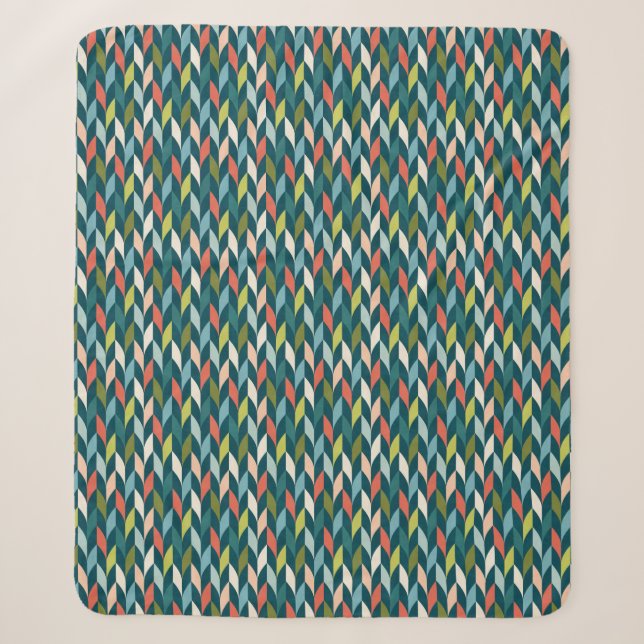Mid-Century Modern Teal & Coral Pattern Sherpa Blanket (Front)