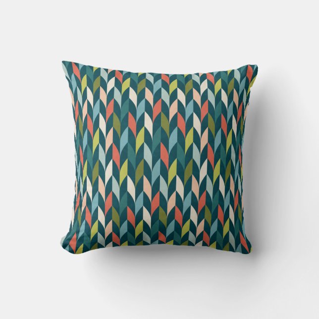 Mid-Century Modern Teal & Coral Pattern Throw Pillow (Front)