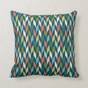 Mid-Century Modern Teal & Coral Pattern Throw Pillow