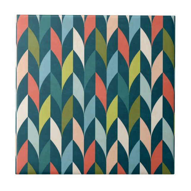 Mid-Century Modern Teal & Coral Pattern Tile (Front)