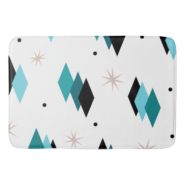 Mid Century Modern Teal Diamonds Bath Mat (Front)