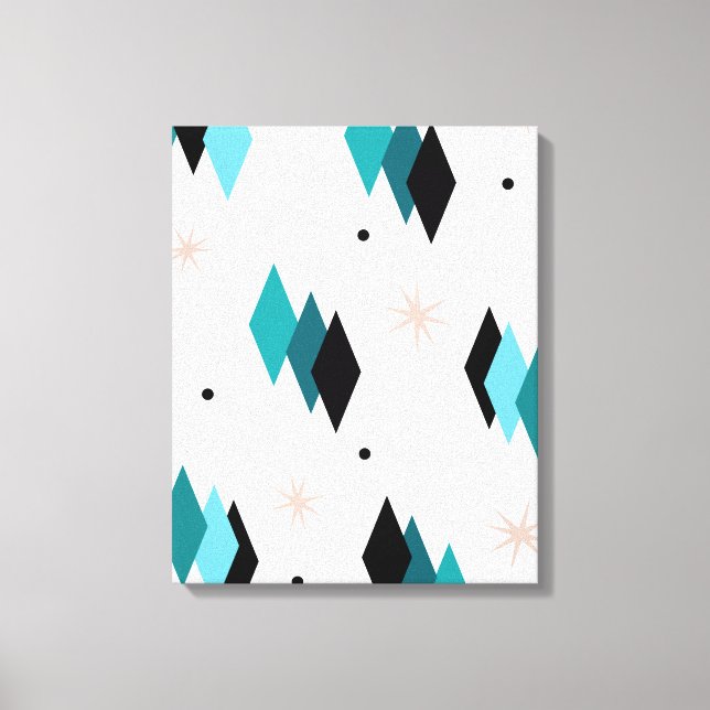 Mid Century Modern Teal Diamonds Canvas Print (Front)