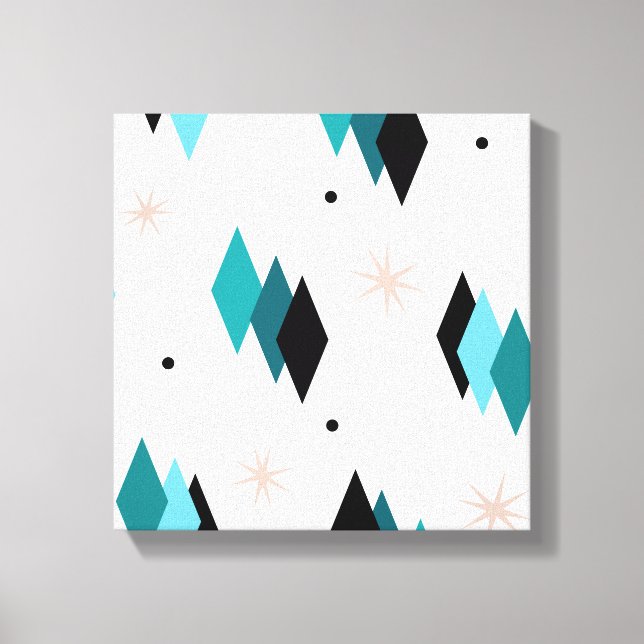 Mid Century Modern Teal Diamonds Canvas Print (Front)
